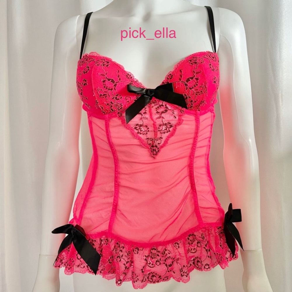 36B VS Victoria’s Secret Vintage Bustier Lingerie Ruffled Slip Laced top  pink